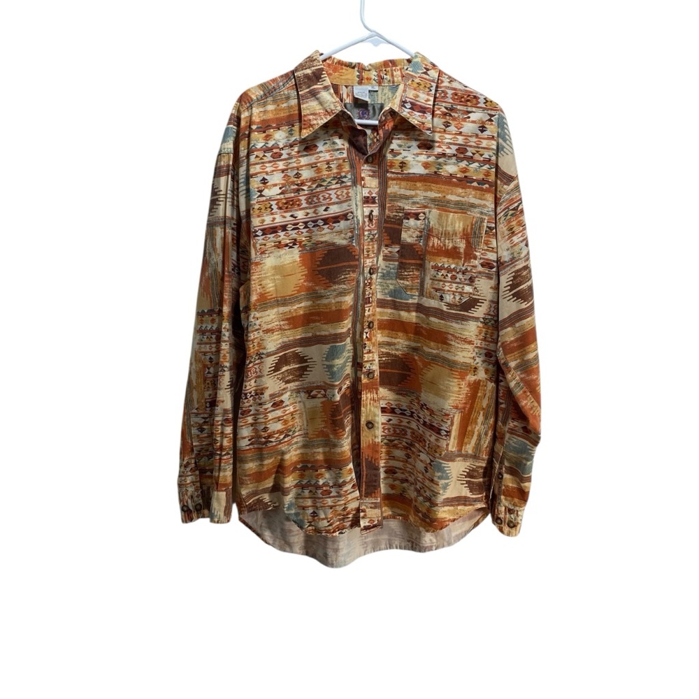 Western Tribal Rodeo Cowboy Button Down Shirt Mens XL The Territory Ahead‎ Thick